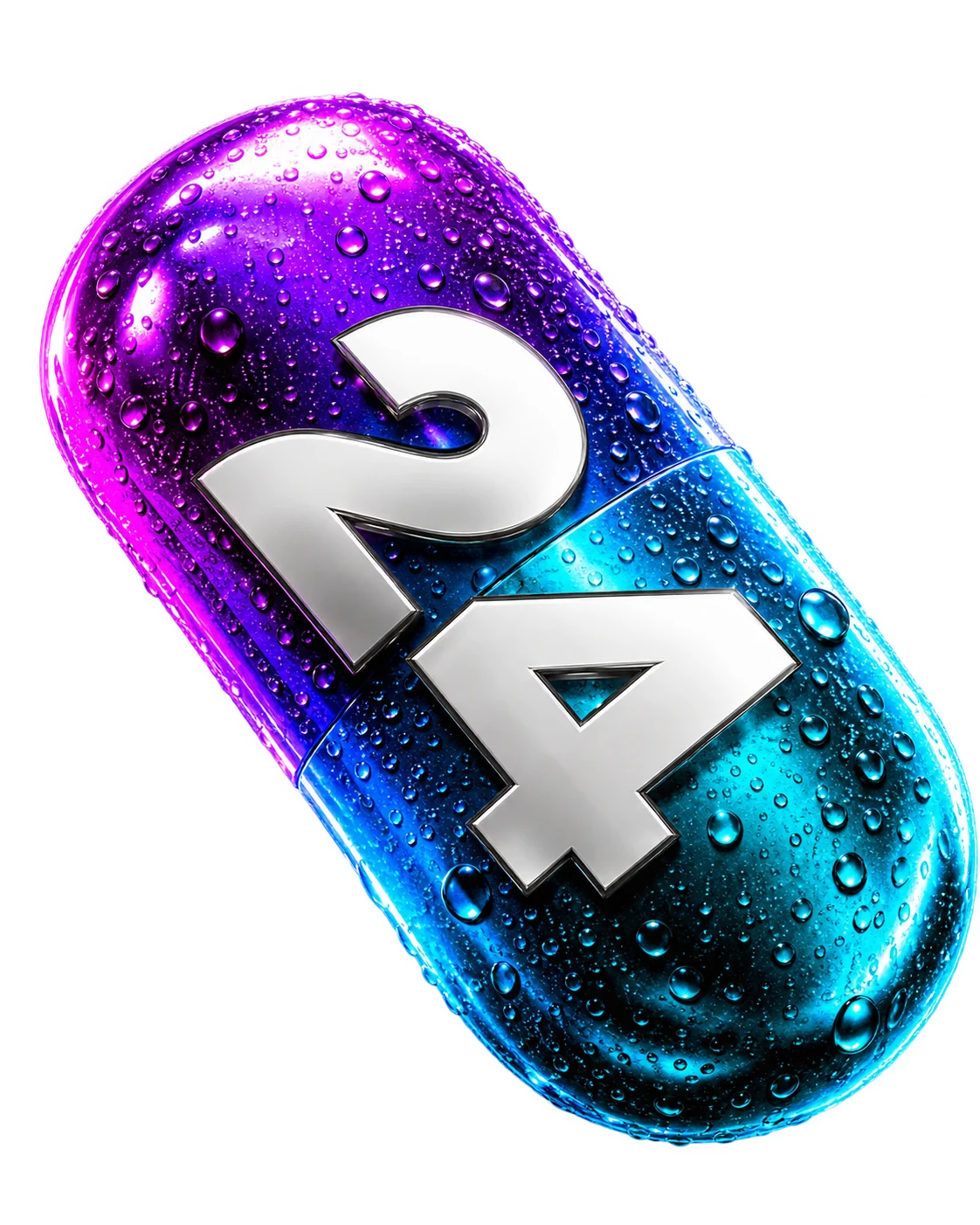 Purple and cyan NVRCLS capsule with metallic number 24